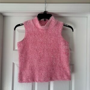 Knitworks Pink Fuzzy Sleeveless Turtleneck Sweater